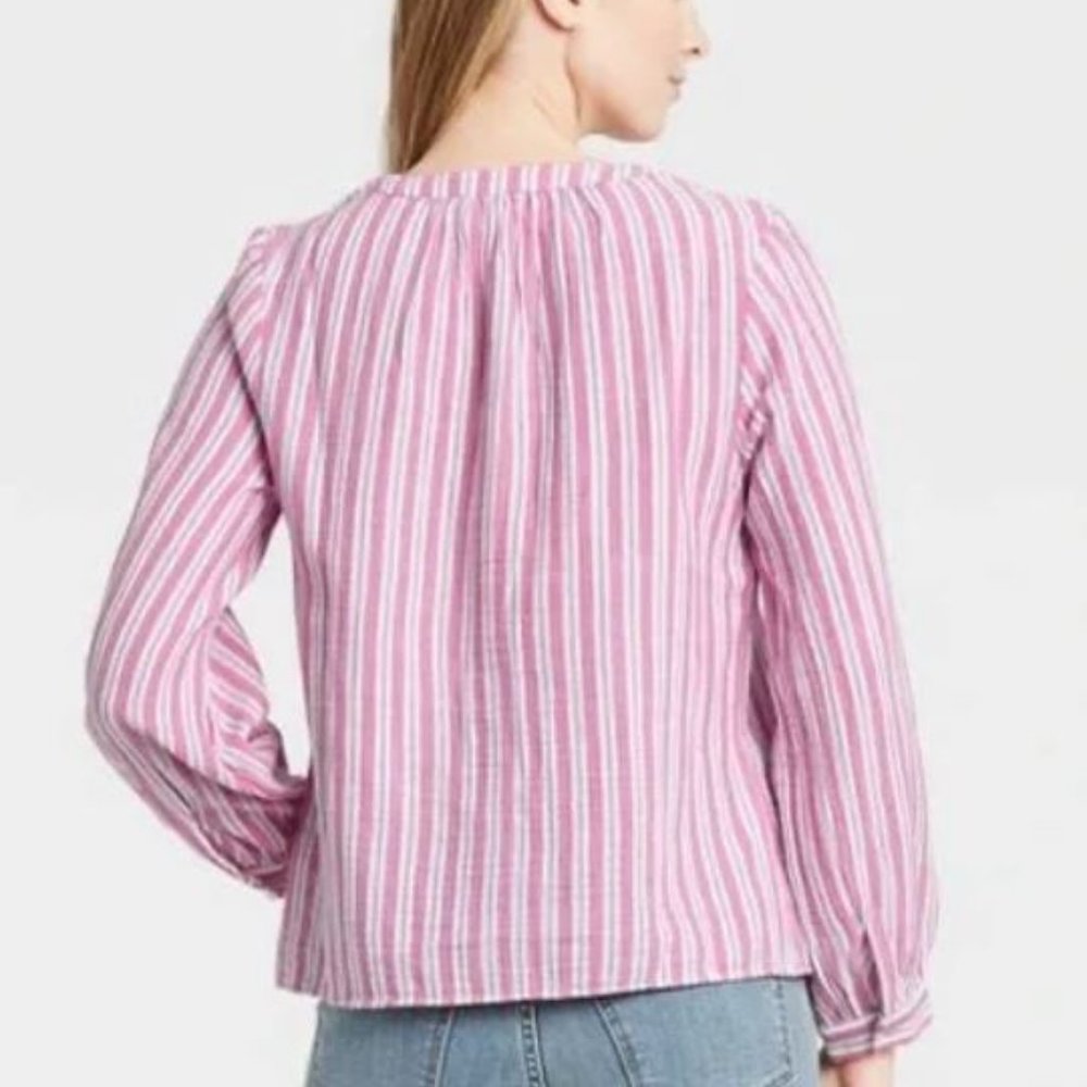 NEW Pink Striped Sz Small Casual Wear Oversized Roomy Cotton Shirt - Picture 3 of 3